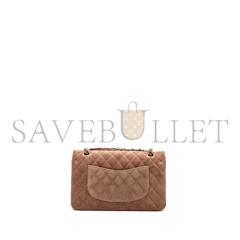CHANEL MEDIUM CLASSIC DOUBLE FLAP BAG SUEDE LEATHER LIGHT BROWN LGHW (25*16*6cm)